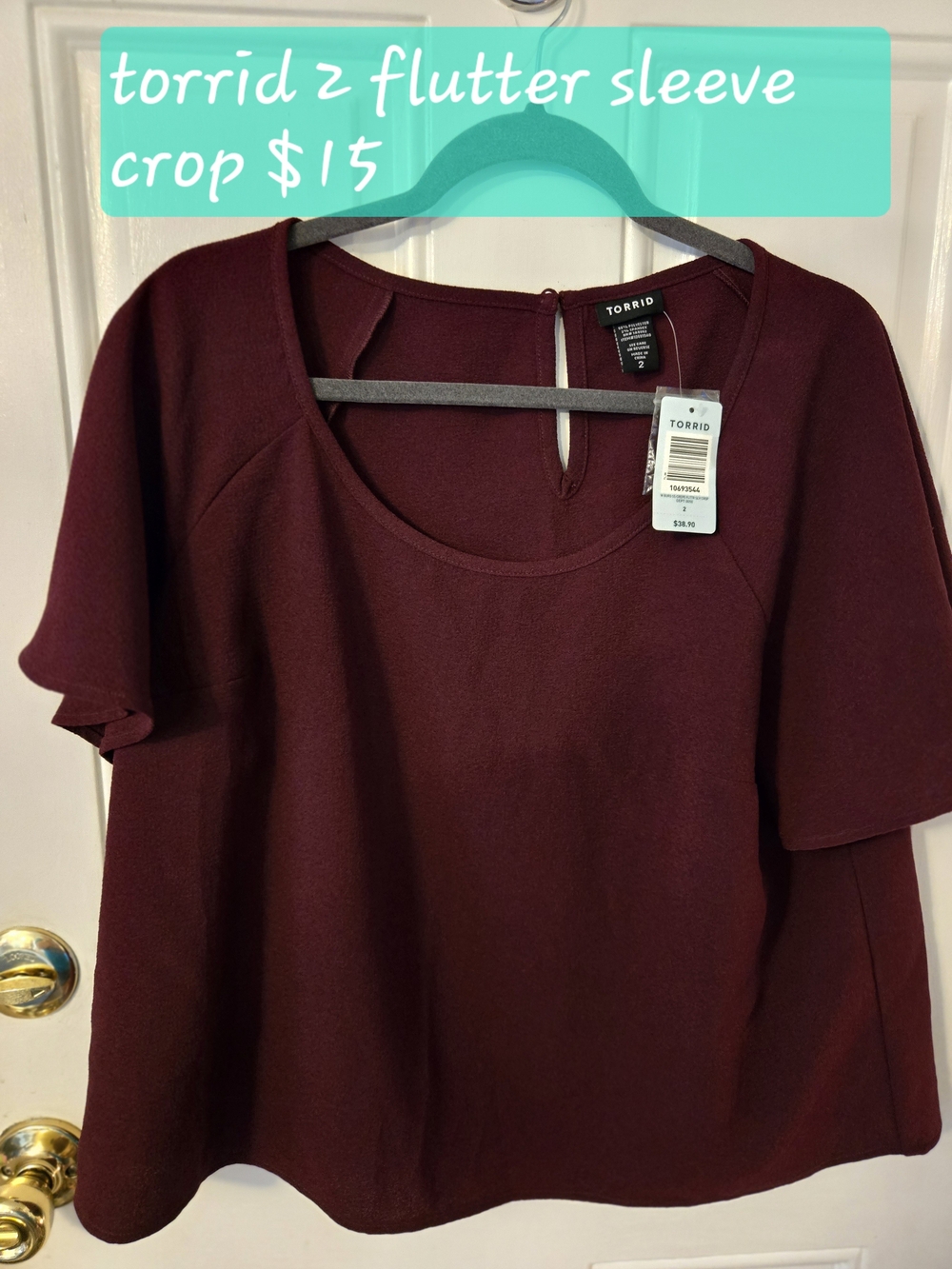 torrid Burgundy Flutter Sleeve Crop Top